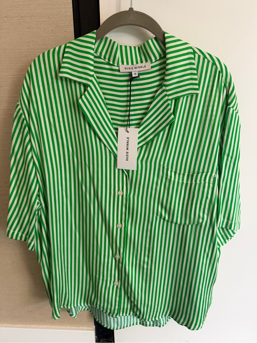 Suzie Winkle Green & White Striped Shirt